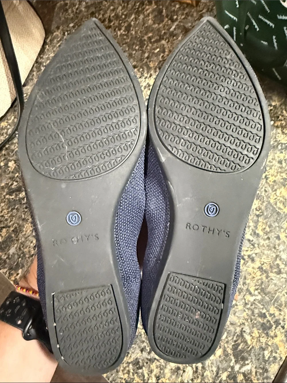 Rothy's Women's Pointed Knit Flats in Navy with Blue Trim